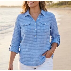 Vineyard Vines Womens Savannah Popover Linen Shirt Size M Lightweight Coastal